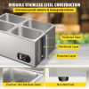VEVOR 110V Commercial Food Warmer 4x1/4GN, 4-Pan Stainless Steel Bain Marie 14.8 Qt Capacity,1500W Steam Table 15cm/6inch Deep,Temp. Control 86-185